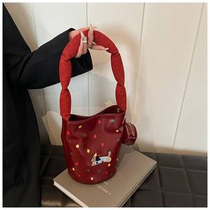 Fashionable black crossbody <b>bag</b> with polka dots and <b>puppy</b> embroidery - Product Image 5