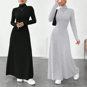 Abiti da <span class=keywords><strong>donna</strong></span> eleganti da <span class=keywords><strong>donna</strong></span> abiti da <span class=keywords><strong>donna</strong></span> Slim-fit alla moda a collo alto in tinta unita levigatura a Pit abito a maniche lunghe - Product Image 1