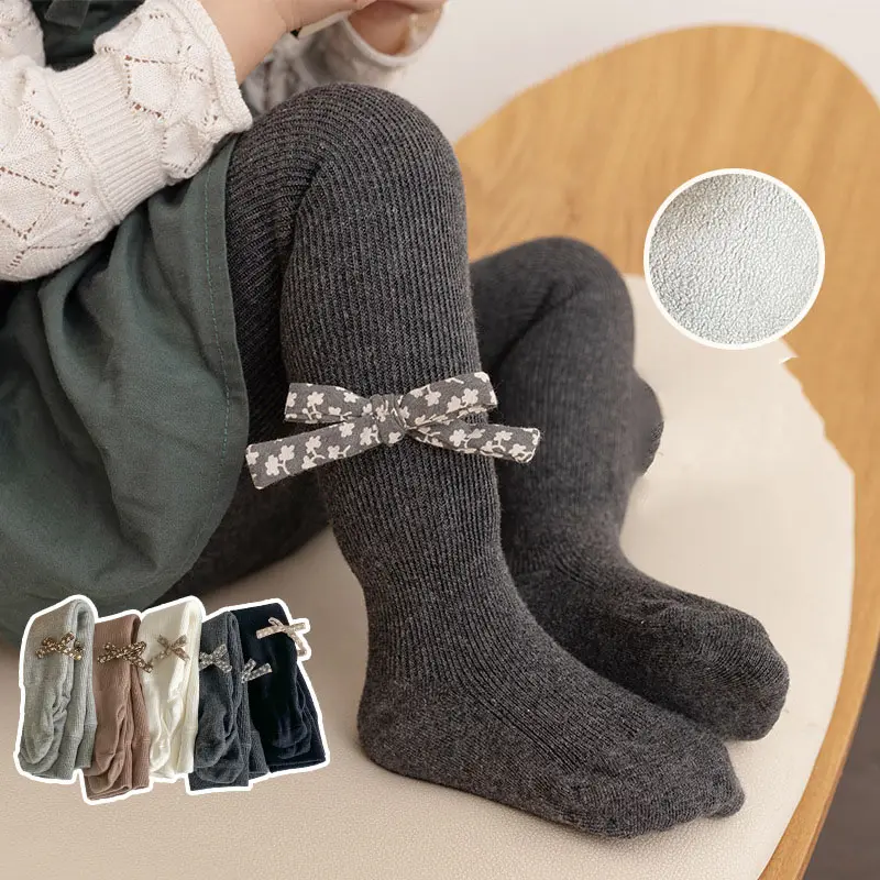 Baby Girls Leggings Winter Fleece Warm Tights Pants Bow Kids Pantyhose Thicken Knitted Socks Children's Clothing