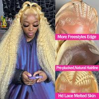 Perruque Lace Frontale HD 13x6 sans colle, Cheveux Humains Brésiliens Vierges Non Traités, Ondulation Profonde 613, 40 Pouces, Couleur Blonde, pour Femmes