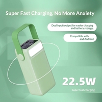 Nouvelle batterie externe grande capacité 50000 mAh à chargement ultra-rapide avec câble intégré et lampe torche LED, style phare