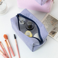 Sac de toilette en gaze à bulles très vendu, sac de toilette à main, sac de rangement cosmétique brodé à rayures pour les voyages, pour filles