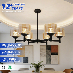 Black Farmhouse Multi-head LED Chandelier Clear Glass Shade Iron Pendant <b>Light</b> for Kitchen Island <b>Dining</b> Living Room Bedroom - Product Image 1