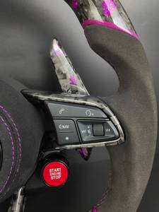 Volant en carbone forgé sur mesure pour <span class=keywords><strong>Audi</strong></span> A3/S3/RS3/A7/Q3/A8/Q7/A4/A5/A6/R8 - Accent violet en cuir et palettes de changement de vitesse - Product Image 6