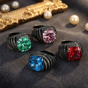 9 Anti Tarnish Jewelry Wholesale High Quality Copper Black Gold Plated 12*12mm Cushion Cut Colorful Cubic Zirconia Rings - Product Image 3