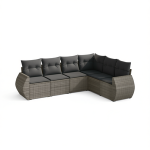 Conjunto de Sofá Modular de Jardín en Ratán Gris con Cojines de Espuma de Alta Densidad, Muebles de Exterior de Diseño Contemporáneo, Impermeables - Product Image 1
