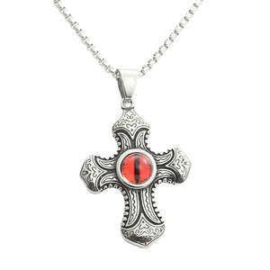 Stainless Steel <b>Cross</b> Pendant With Eye Inlay Punk Style Men's Necklace 280510 - Product Image 4