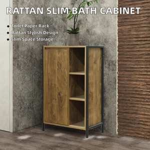 Wood Small Bathroom <b>Cabinet</b> with 2 Doors Toilet Paper Storage Wooden Slim <b>Corner</b> Unit Organizer Modern Small Spaces - Product Image 2