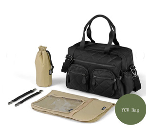 Custom Wholesale Luxury Multifunction Maternity Girls Boys Large Capacity Travel <strong>Nappy</strong> Caddy <strong>Bags</strong> <strong>Black</strong> Quilt Baby Diaper <strong>Bag</strong> - Product Image 4