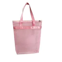 प्रचार कस्टम शॉपिंग बैग गुलाबी समुद्र तट ढोना बैग जिपर महिलाओं के लिए