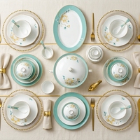 Service de table en porcelaine de Jingdezhen 56 pièces, style paysage Famille-Rose, tendance nationale, en porcelaine fine, bols et assiettes