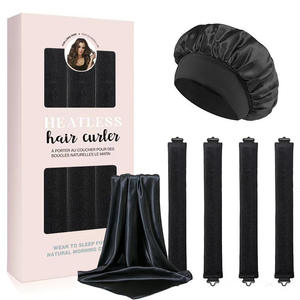 Ensemble de bigoudis en soie beige, bigoudis sans chaleur en satin, bandeau pour <span class=keywords><strong>cheveux</strong></span>, bonnet pour dormir - Product Image 6