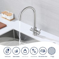 Robinet de cuisine moderne minimaliste en acier inoxydable 304 brossé, à montage sur plan, céramique, eau chaude/froide, sans plomb, pour eau potable directe