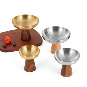 Hot Item Eco-Friendly Polished 304 Stainless -Steel <b>Ice</b> <b>Cream</b> Dessert Pudding Coffee Wine <b>Cups</b> Wooden Stand Modern Design - Product Image 4