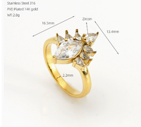 Cincin Tertutup Baja Tahan Karat 316 Lapis Emas 18K Bertabur Zirkon, Gaya Mewah Ringan Ala Eropa Amerika, Laris Manis, Tidak Luntur