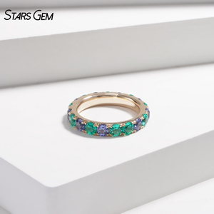 แหวนพลอยสีเขียวมรกตทรงบริลเลียนต์คัท 3.5 มม. 3.62 กะรัต จาก StarsGem ตัวเรือนทองคำแท้ 14K สีเหลืองทอง สไตล์วินเทจ เหมาะสำหรับงานหมั้น งานแต่งงาน และงานเลี้ยง สำหรับทั้งผู้หญิงและผู้ชาย - Product Image 2