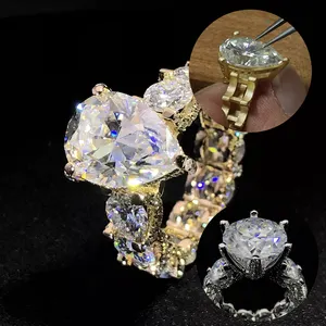 奢华定制925银10K 14K 18k纯黄金实验室硅石天然钻石订婚戒指男女结婚戒指