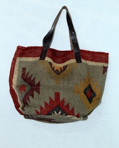 Great Price Handmade Tote Bag Women Cotton Jute with Leather <b>Strap</b> Vintage Style Open Closure Clutch <b>Shoulder</b> Bag for Daily use - Product Image 2