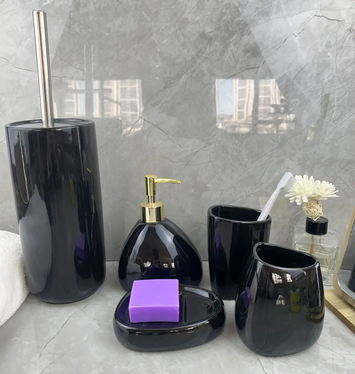 Siyah tuvalet ve aksesuarları S5 banyo aksesuarları seti seramik banyo ürünleri