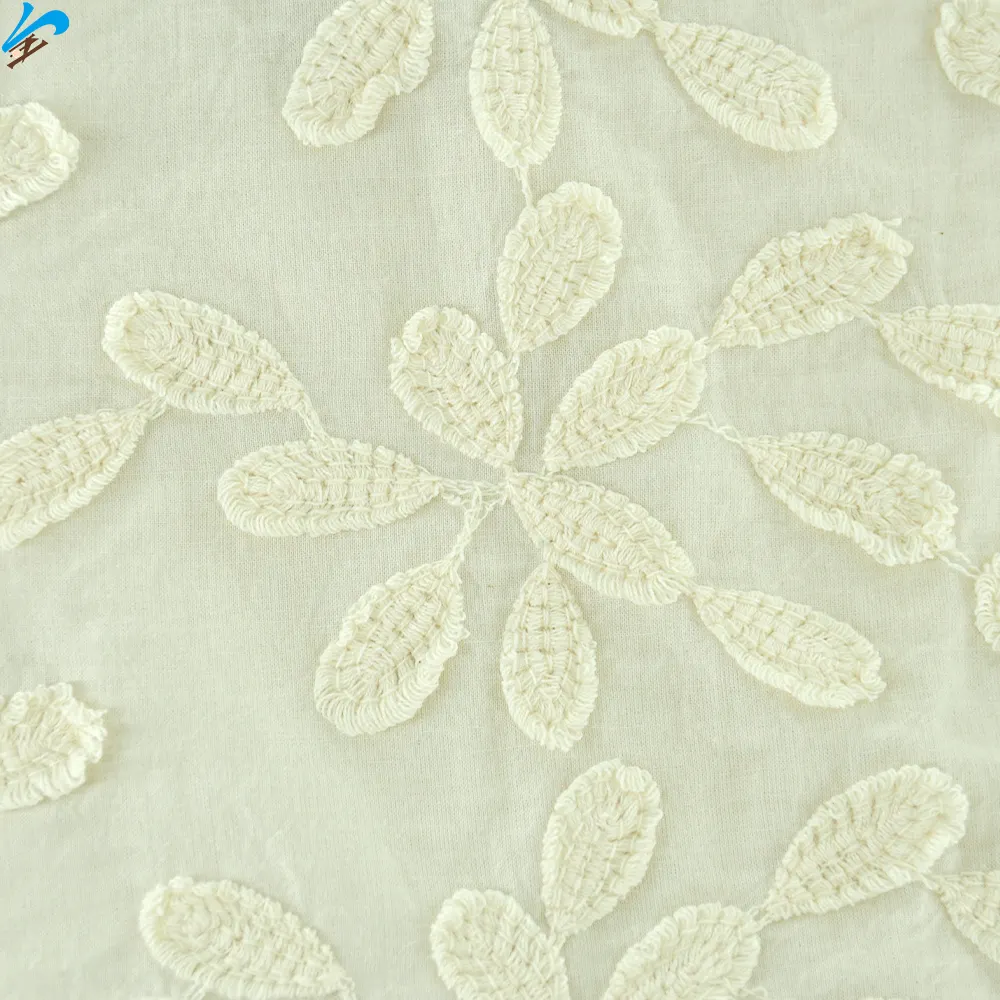Moda personalizada nueva llegada 100% algodón suave afinidad bordado tela 3D diseño Floral tul encaje tela para mujer señora vestidos