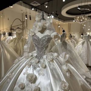 Robe en satin à col cœur Lsml085 avec des roses 3D complètes et un voile, luxueuse, romantique, comme une princesse de <span class=keywords><strong>conte</strong></span> de fées, Jancember - Product Image 5