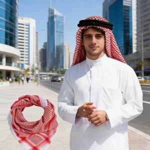 イスラム教徒向け クラシック ケフィヤ スカーフ ポリエステル シフォン チェック柄 ストライプ柄 スクエア アラビア ヘッドスカーフ 肌に優しい 通気性 メンズ - Product Image 5