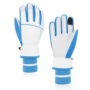 HANDLANDY Waterproof Thermal Snowboard Touch Screen Fashionable white Goatskin Leather outdoor sports Winter Ski Gloves