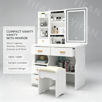 Ensemble de commode de chambre à coucher moderne de style italien, table de maquillage avec miroir réglable, en chêne massif et acier inoxydable, pliable