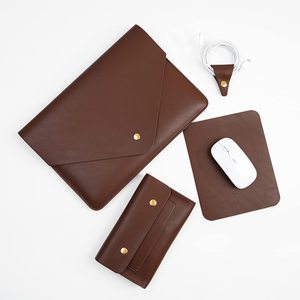 Ensemble de housse pour ordinateur portable en cuir <span class=keywords><strong>personnalisé</strong></span>, housse en cuir PU avec petite pochette, tapis de souris et organisateur de câbles, étui pour ordinateur portable en cuir - Product Image 1