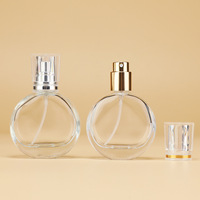 Botol Parfum Kaca Bulat Pipih 25mL dengan Nozzle Semprot, Mini Portabel, Kosmetik Kosong, Kemasan Terpisah