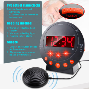 <span class=keywords><strong>Réveil</strong></span> vibrant pour les gros dormeurs - Fonction Snooze à vibration sonique, double alimentation numérique (USB/Batterie), horloge de chevet puissante - Product Image 1
