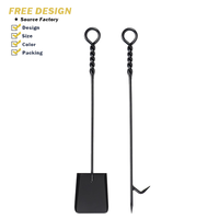 Ensemble de 5 outils de cheminée modernes en fer forgé thermolaqué pour intérieur, comprenant un support, une pelle, un brasier, un balai et une pince à trois griffes