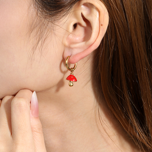Wholesale Stainless Steel Gold Huggie Hoop <b>Earrings</b> <b>Red</b> Enamel Mushroom Chili Heart Rabbit Dangle Charms <b>Drop</b> <b>Earrings</b> - Product Image 2