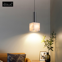 Lampada a Sospensione DGLUX in Alabastro, Cubo Quadrato LED 12W Nero Perla per Camera da Letto e Soggiorno