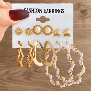 Europeu Americano Retro Metal High-End Brincos para As Mulheres Cross-Border Incrustado Pérola Borboleta com Diamante 6 Set Combinação - Product Image 4