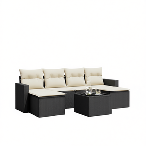 Cream White And Black <b>Rattan</b> Garden <b>Sofa</b> Set 4 Seater Outdoor Furniture Contemporary Design - Product Image 1
