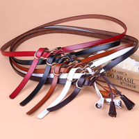 Sabuk Kulit Asli JULUN Sabuk Kulit Kustom Sabuk Wanita Multi Warna Tali Tipis Cincin Logam O Dekorasi Rumbai Tali Pinggang Ramping