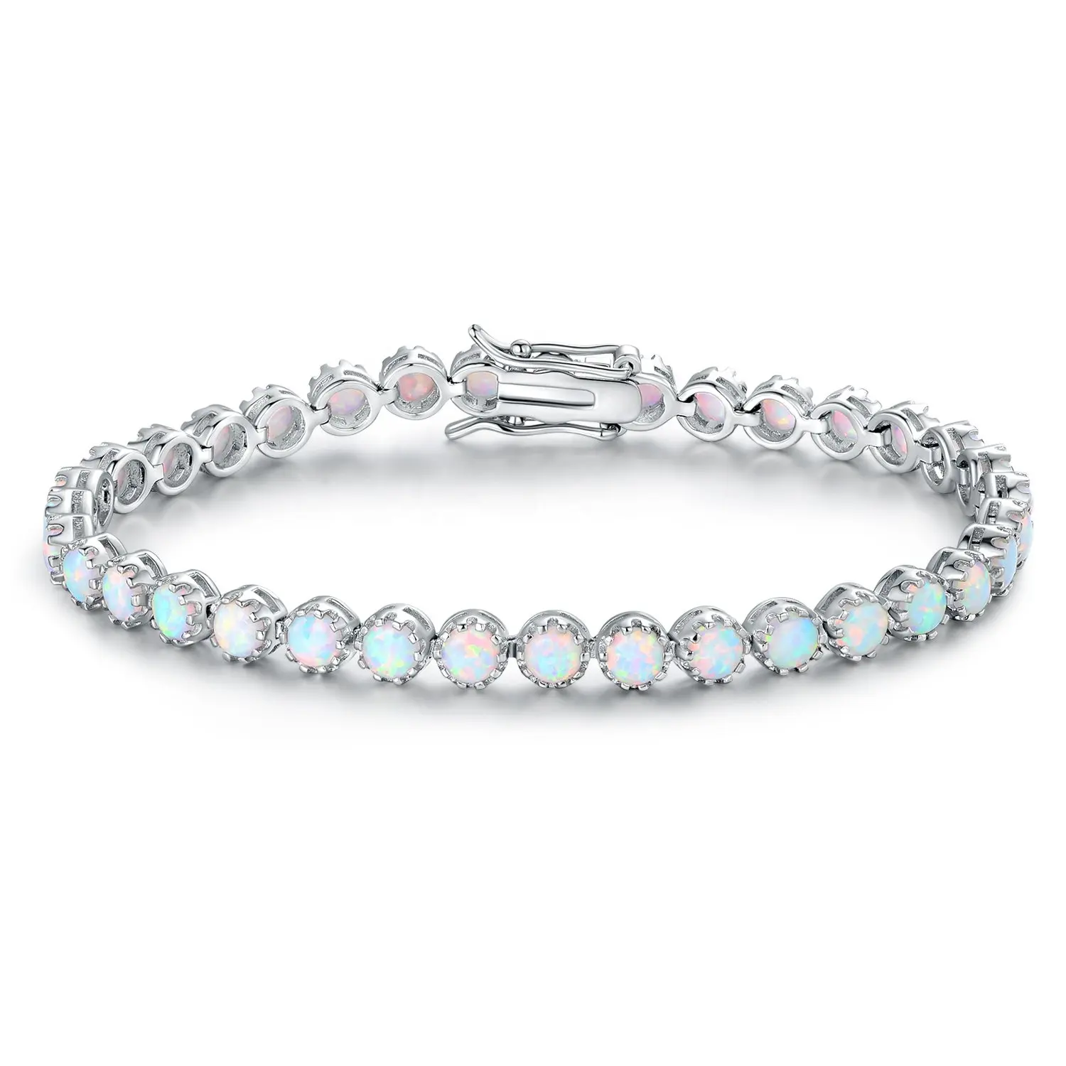 Elegantes 925 Sterling Silber Crown Fire Opal Tennis Armband
