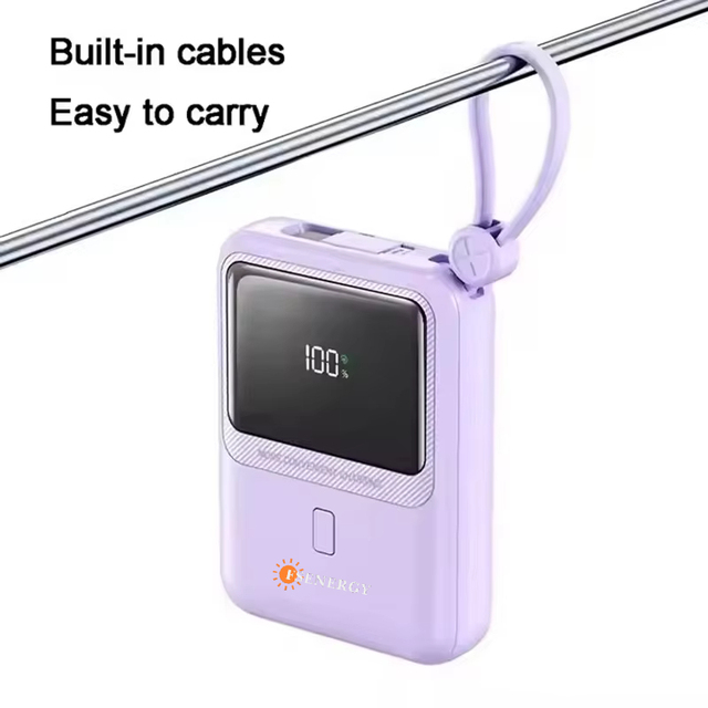Best Selling 10000mAh 20W Fast Charging LED Display Portable Power Bank with Built-in Cables Factory Customizable