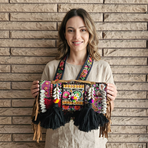 SHREE RADHA GOVIND EXPORTS Luxury Vintage Ethnic Banjara Cotton Clutch <b>Bag</b> Button Closure Lightweight <b>Foldable</b> Polyester Lining - Product Image 1