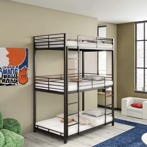 China Original Factory Hot Selling Home Furniture Iron <b>Bunk</b> <b>Beds</b> Triple <b>Beds</b> Adjustable Safety Guardrails Hotel Use Leather - Product Image 5