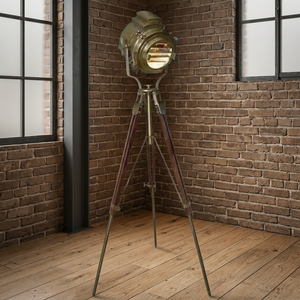 Projecteur de sol classique en laiton finition nautique antique avec trépied en bois - Product Image 5