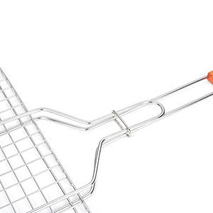 Yuking Polished Stainless Steel Charcoal <b>BBQ</b> Grill Basket Wood Handle Non-Stick Wire Mesh Foldable Portable Camping Cooking <b>Rack</b> - Product Image 6