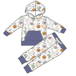 Set di Abbigliamento per Bambini con Stampa <span class=keywords><strong>Halloween</strong></span>, Felpa con Cappuccio a Maniche Lunghe e Pantaloni Jogger in Tessuto Terry di Bambù, Tuta da Ragazzo - Product Image 3