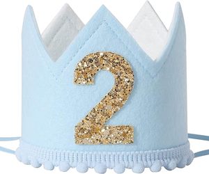 In stock di moda su misura di lusso blu per bambini 1 ° <span class=keywords><strong>buon</strong></span> compleanno decorazione festa corone tessuto cappello di feltro - Product Image 1