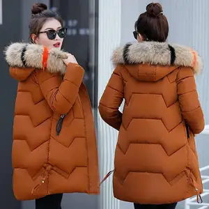 Wholesale Custom Warm Down Winter Puffer Jacket Long Fur Coat Woman