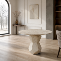 Table à manger ronde moderne de luxe, plateau en marbre travertin blanc naturel, piédestal sculptural, pour hôtel, restaurant, personnalisable