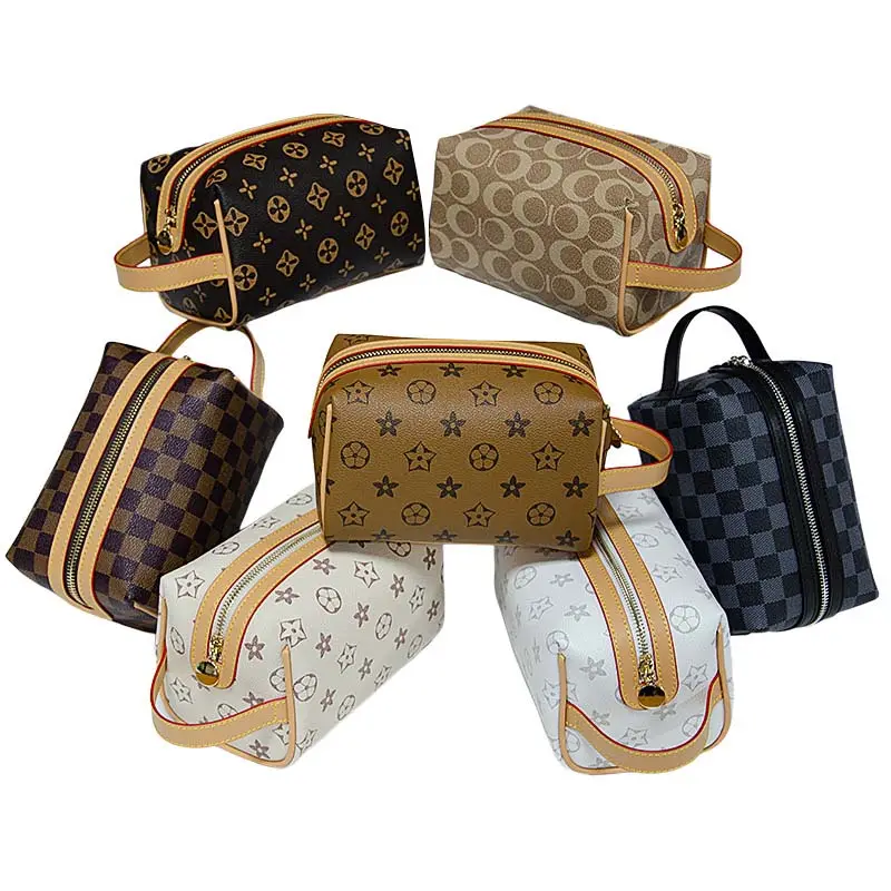Stylish Classic Printed Pattern Large Capacity PU Leather Cosmetic Bag