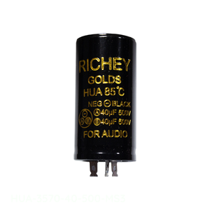 Authorized Distributor <b>Clamp</b> Mount HUA-3570-40-500-MS3 40uF+40uF 500V HUA Lugged Ecap Capacitor - Product Image 1