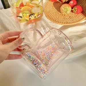 Mignon rose étincelant étoile paillettes <span class=keywords><strong>Double</strong></span>-couche isolé verre tasse bulle conception poignée élégant chaud/froid verres à <span class=keywords><strong>lait</strong></span> à la mode - Product Image 5